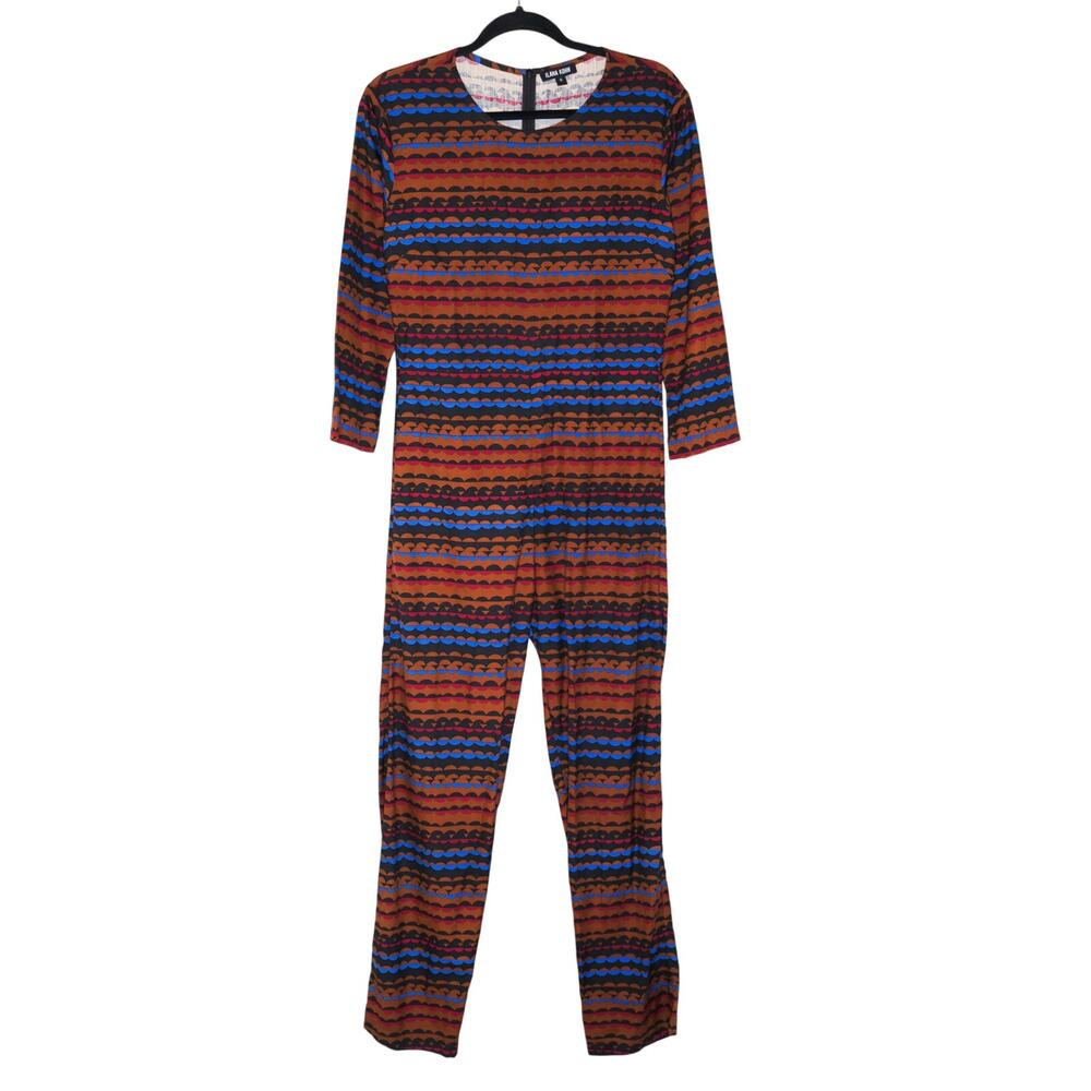 Ilana Kohn Printed Jumpsuit Geometric Scallop Retro Long Sleeve SZ S